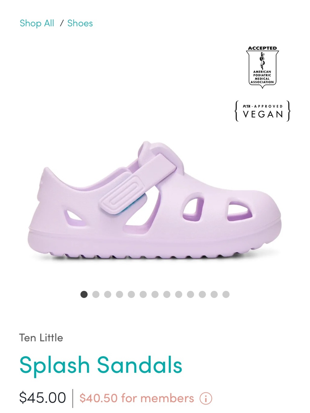 Toddler Lavender Ten Little Splash Sandals